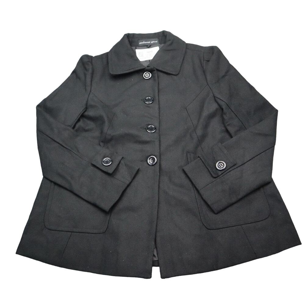 Ambiance Apparel Jacket Womens M Black Plain Long Sleeve Button Down Collared